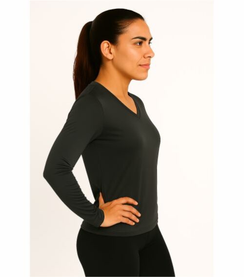 Camiseta Feminina gola V Dry Trail cinza manga longa - Imagem 2
